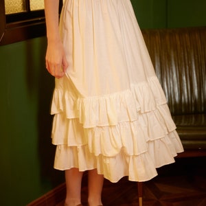 Falda enagua de algodón medio resbalón con tres capas de volantes falda extensora mujer enagua marfil imagen 2