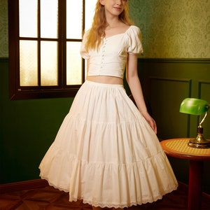 Petticoat Half Slip Cotton Woman Skirt Extender Crinoline Edged Lace A-line underskirt with Elastic waistband in three lengths image 2