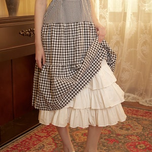 Falda enagua de algodón medio resbalón con tres capas de volantes falda extensora mujer enagua marfil imagen 5