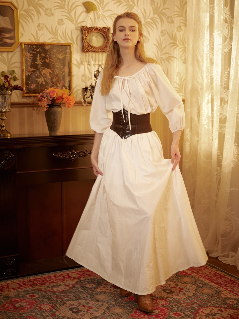 Victorian Style Skirt Cotton Long Skirt Period Skirt Medieval outfits Renaissance Festival Skirt Ren Faire CostumeFull Length White