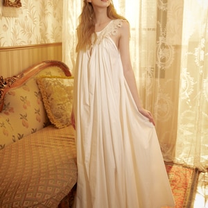 Victorian Nightgown for Women Vintage Nightie 100% Cotton Sleeveless long Sleepwear Plus Size Nightgown image 2