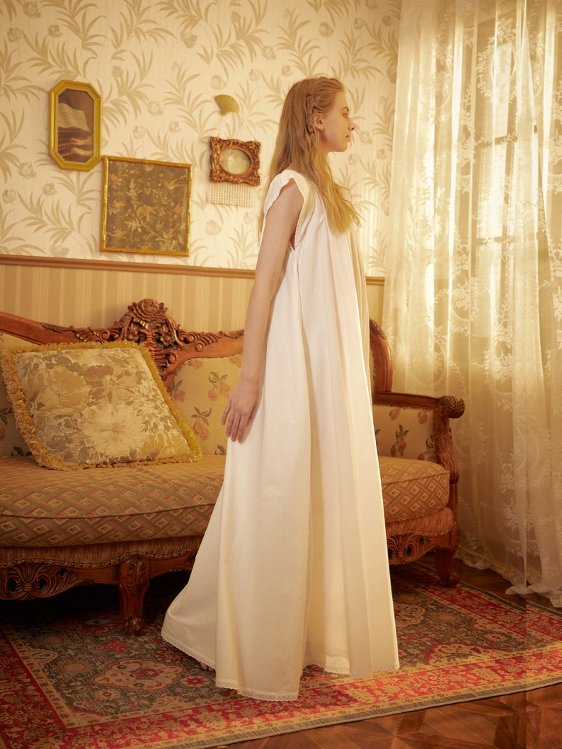 Nachtjapon Katoen Victoriaanse Vintage Nachtjapon Plus Size Witte Lange Nachtkleding Nachthemd Vloerlengte afbeelding 8