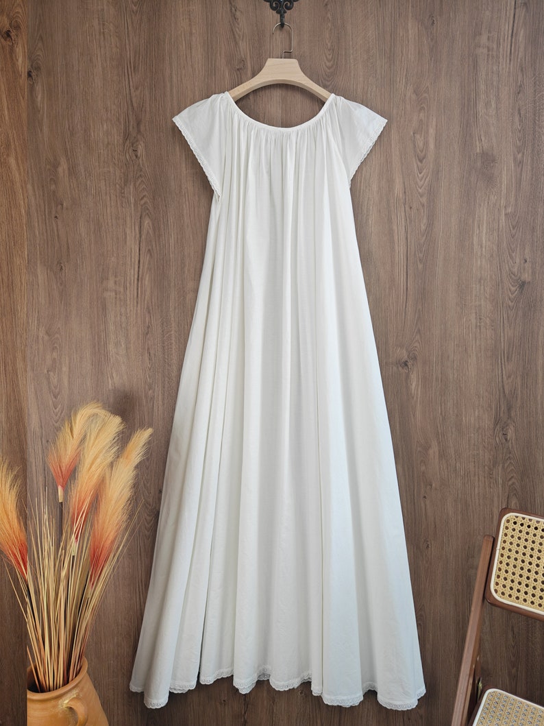 Nachtjapon Katoen Victoriaanse Vintage Nachtjapon Plus Size Witte Lange Nachtkleding Nachthemd Vloerlengte afbeelding 6