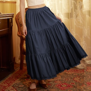 Petticoat Half Slip Cotton Woman Skirt Extender Crinoline Edged Lace A-line underskirt with Elastic waistband in three lengths