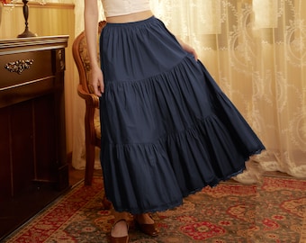 Petticoat Half Slip Cotton Woman Skirt Extender Crinoline Edged Lace A-line underskirt with Elastic waistband in three lengths