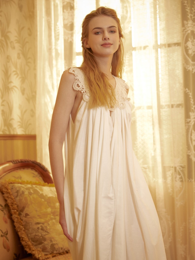Victorian Nightgown for Women Vintage Nightie 100% Cotton Sleeveless long Sleepwear Plus Size Nightgown image 7
