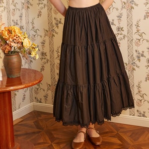 Petticoat Half Slip Cotton Woman Skirt Extender Crinoline Edged Lace A-line underskirt with Elastic waistband in three lengths Black image 1