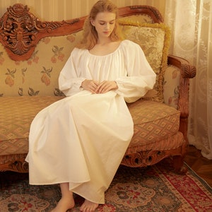 Nightgown Cotton for Women Victorian Nightgown Vintage Long Sleepwear Square Neck Long Sleeve Medieval Nightgown Plus Size image 2