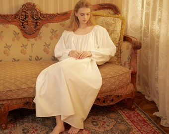 Nightgown Cotton for Women Victorian Nightgown Vintage Long Sleepwear Square Neck Long Sleeve Medieval Nightgown Plus Size