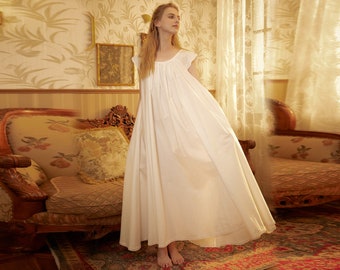 Nightgown 100% Cotton Victorian White Nightgown Women Nightie Maternity Long Dress Plus Size