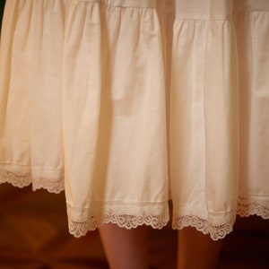 Petticoat Half Slip Cotton Woman Skirt Extender Edged Lace A-line underskirt with Elastic waistband in three lengths Ivory image 9