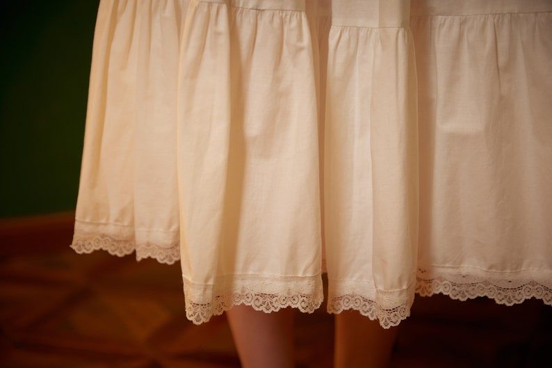 Petticoat Half Slip Cotton Woman Skirt Extender Edged Lace A-line underskirt with Elastic waistband in three lengths Ivory zdjęcie 9