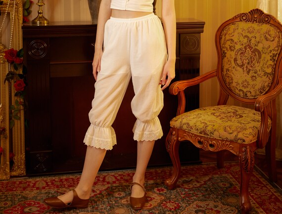 Bloomers Women Cotton Pantaloons Pajama Victorian Bloomers Capris Pants Sleepwear Pettipants With Elastic Lace Ruffle Hem Ivory Etsy Canada