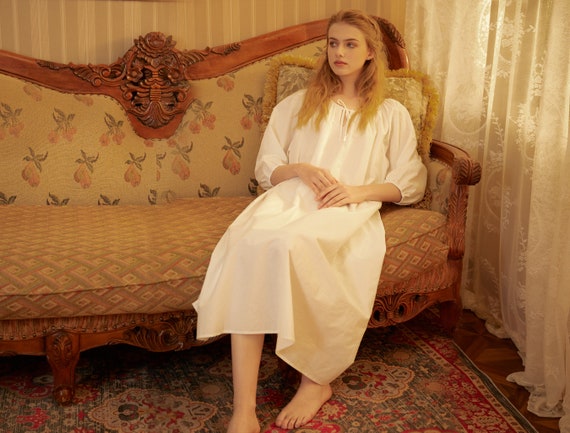 Nightgown Cotton for Women Victorian Nightgown Long Sleepwear Scoop Neck Three quarter Sleeve Medieval Nightgown Plus Size Etsy UK