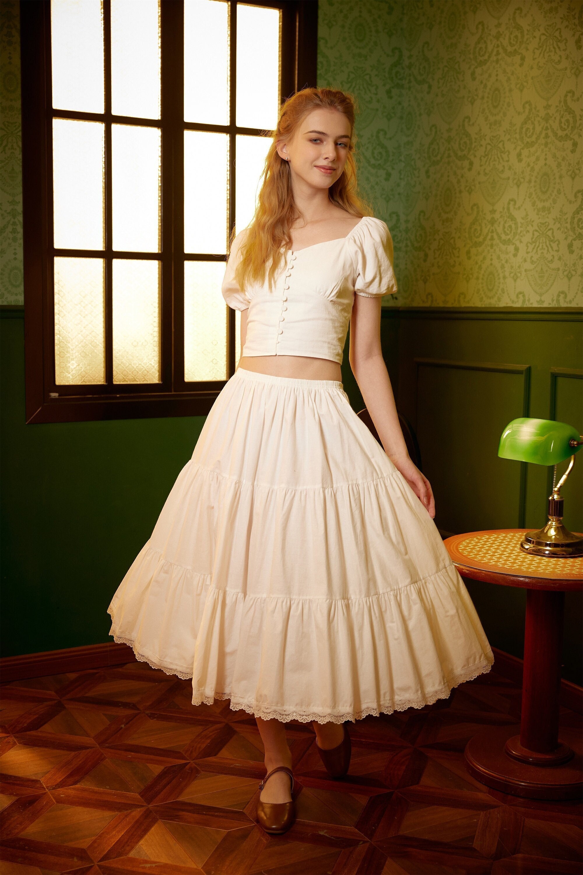 Lady Basic Cotton Petticoat Skirt Thin Underskirt Frill Slips Underdress  Midi