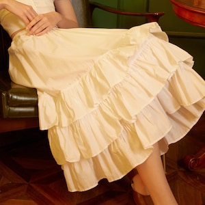 Petticoat Skirt Cotton Half Slip with Three Layers of Ruffles Skirt Extender Women Underskirt Ivory