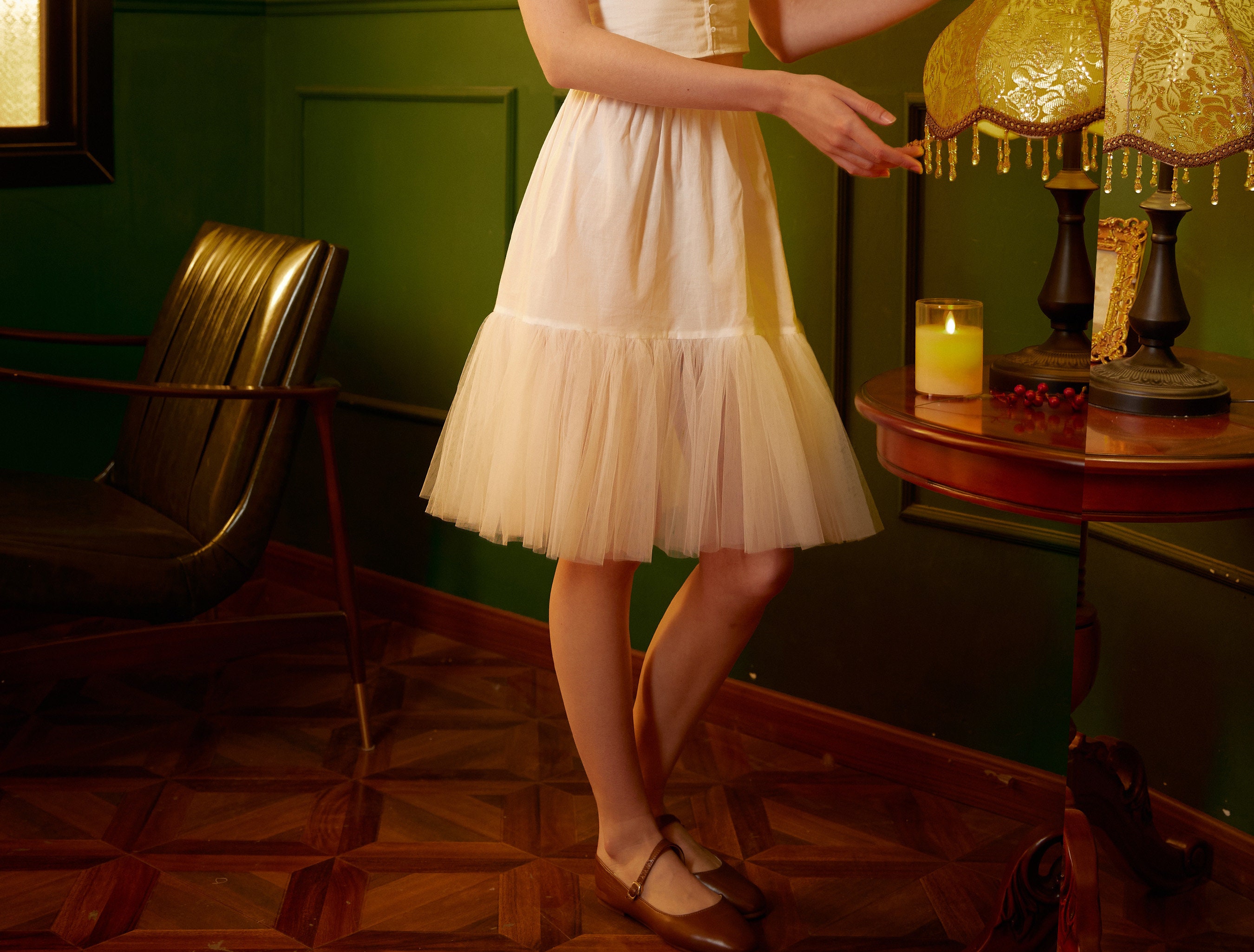Elegant Half-Length Underskirt Pleated Longuette Layered Dress Mesh Tulle  Skirt