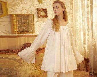 Nightgown Cotton for Women Victorian Nightgown Vintage Sleepwear Bell Sleeve Medieval nightgown Top Plus Size A-Line Baby Doll