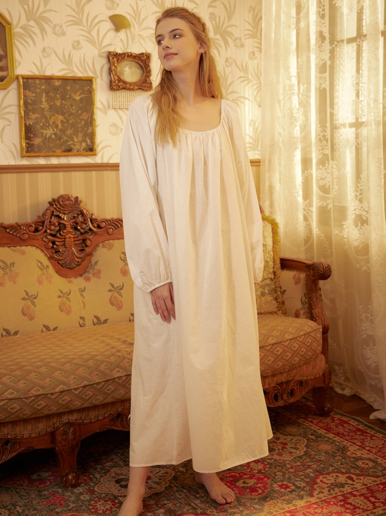 Nightgown Cotton for Women Victorian Nightgown Vintage Long Sleepwear Square Neck Long Sleeve Medieval Nightgown Plus Size image 10