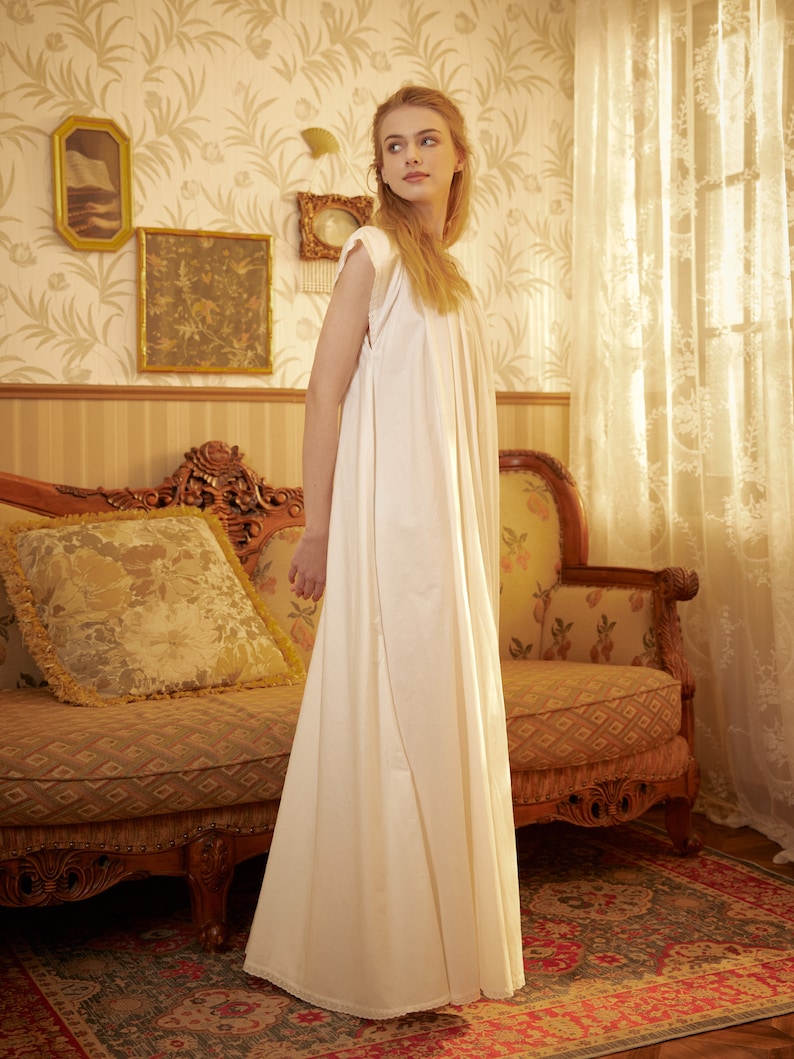 Nachtjapon Katoen Victoriaanse Vintage Nachtjapon Plus Size Witte Lange Nachtkleding Nachthemd Vloerlengte afbeelding 10