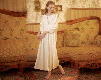 Nightgown Cotton for Women Victorian Nightgown Vintage Long Sleepwear Scoop Neck Three-quarter Sleeve Medieval Nightgown Plus Size