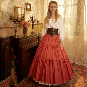 Renaissance Fair Skirt Victorian Skirt Medieval outfits Ren Faire Costume Pirate Skirt Cotton Long Skirt Full Length Gathered Skirt