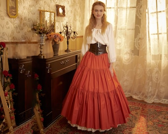Renaissance Fair Skirt Victorian Skirt Medieval outfits Ren Faire Costume Pirate Skirt Cotton Long Skirt Full Length Gathered Skirt