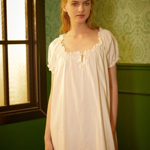 Chemise de nuit victorienne à volants chemise de nuit d'été vintage lâche blanc vêtements de nuit longues à volants encolure dégagée robe manches élastiques image 6