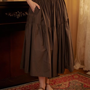Brown Skirt Tiered Pocket Maxi Skirt Cotton Long Skirt Boho Pleated Skirt Flexible Waistband, Perfect for All Seasons image 9