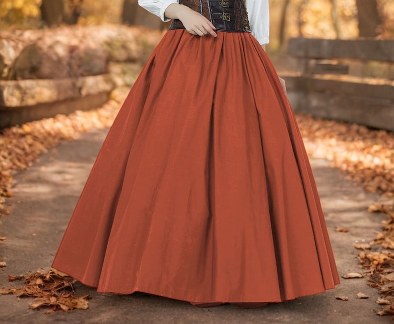 Victorian Style Skirt Cotton Long Skirt Period Skirt Medieval outfits Renaissance Festival Skirt Ren Faire CostumeFull Length Burnt Orange