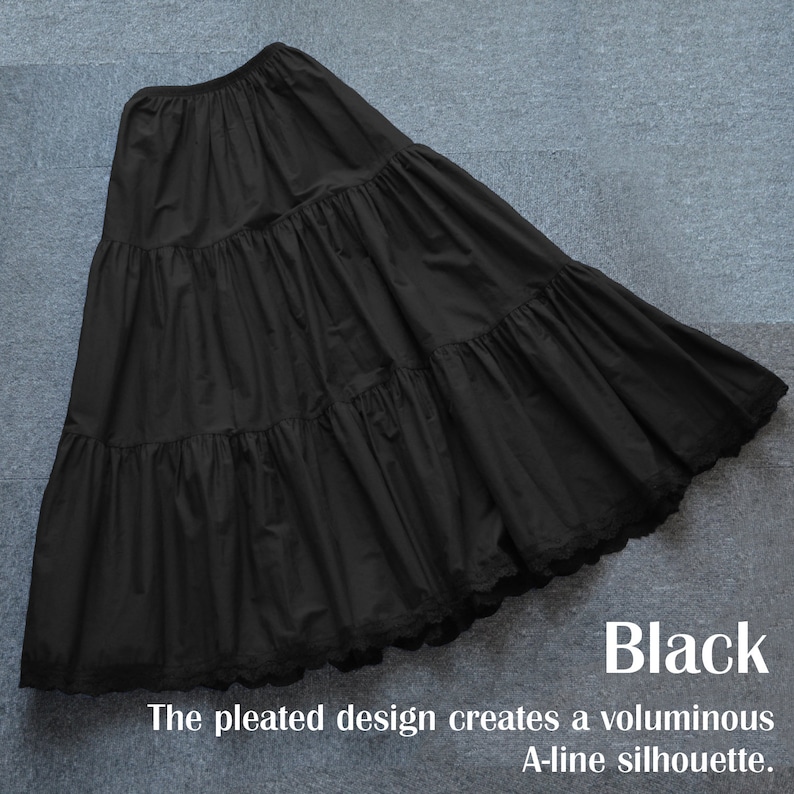 Petticoat Half Slip Cotton Woman Skirt Extender Crinoline Edged Lace A-line underskirt with Elastic waistband in three lengths Black image 7