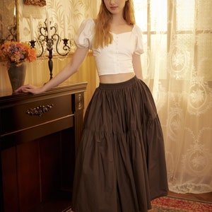 Brown Skirt Tiered Pocket Maxi Skirt Cotton Long Skirt Boho Pleated Skirt Flexible Waistband, Perfect for All Seasons image 10