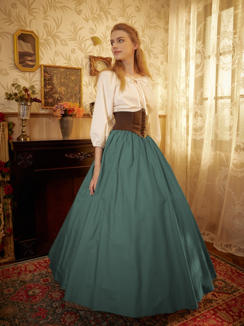 Victorian Style Skirt Cotton Long Skirt Period Skirt Medieval outfits Renaissance Festival Skirt Ren Faire CostumeFull Length image 2