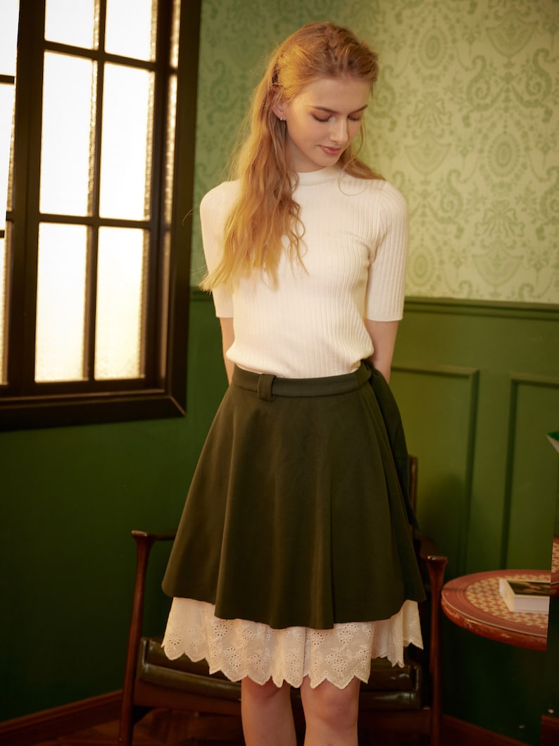 Petticoat Skirt 100% Cotton Half Slip Crinoline Skirt Extender Underskirt with Lace Embroidery Ivory/Black Knee Length image 6