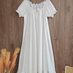 Chemise de nuit victorienne à volants chemise de nuit d'été vintage lâche blanc vêtements de nuit longues à volants encolure dégagée robe manches élastiques image 7