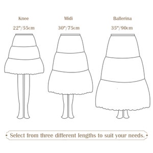 Petticoat-Halbrutsch-Damenrockverlängerung aus Baumwolle, A-Linien-Unterrock mit eingefasster Spitze und elastischem Bund in drei Längen, Elfenbeinfarben Bild 10
