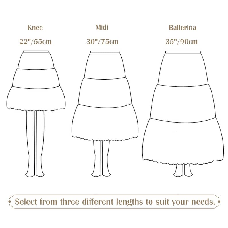 Petticoat-Halbrutsch-Damenrockverlängerung aus Baumwolle, A-Linien-Unterrock mit eingefasster Spitze und elastischem Bund in drei Längen, Elfenbeinfarben Bild 10
