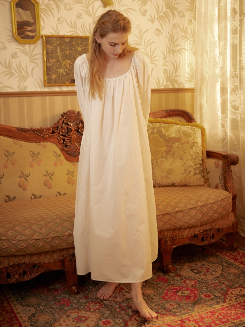 Nightgown Cotton for Women Victorian Nightgown Vintage Long Sleepwear Square Neck Long Sleeve Medieval Nightgown Plus Size image 4