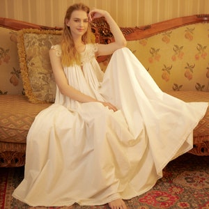 Victorian Nightgown for Women Vintage Nightie 100% Cotton Sleeveless long Sleepwear Plus Size Nightgown