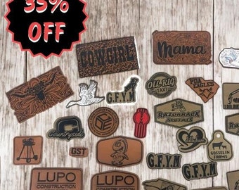 50 Custom Leatherette Patches | Heat Transfer Iron-On | Engraved Hat Patches | Rustic Design | Leather Patch | Custom Personalized