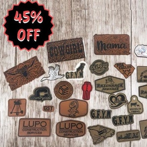 100 Custom Leatherette Patches | Heat Transfer Iron-On | Engraved Hat Patches | Rustic Design | Leather Patch | Custom Personalized