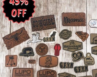 100 Custom Leatherette Patches | Heat Transfer Iron-On | Engraved Hat Patches | Rustic Design | Leather Patch | Custom Personalized