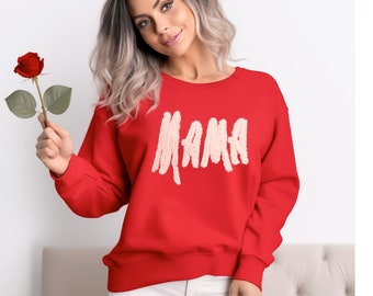Mama Chenille Yarn Sweatshirt - Gildan 18000 - Cozy Knitwear for Mom
