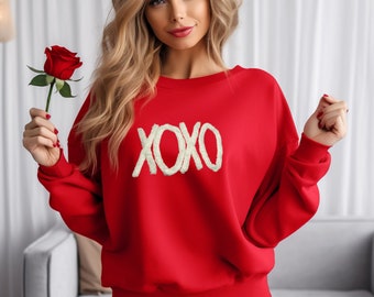XOXO Valentines Chenille Yarn Sweatshirt - Gildan 18000 - Great Valentine Gift - Valentine Shirt - Be Mine Shirt