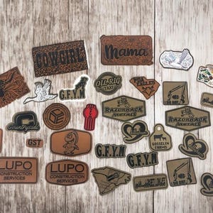 Custom Leatherette Patches | Heat Transfer Iron-On | Engraved Hat Patches | Rustic Design | Leather Patch | Custom Personalized | Laser Cut