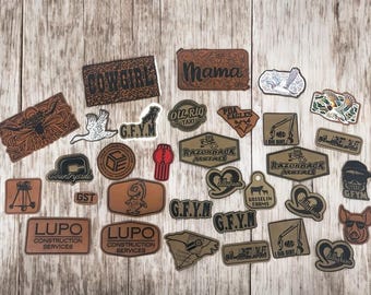 Custom Leatherette Patches | Heat Transfer Iron-On | Engraved Hat Patches | Rustic Design | Leather Patch | Custom Personalized | Laser Cut