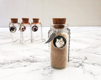 Pet Memorial Photo Urn | Glass Vial for Ashes or Hair | Pet Loss Gift | Dog Keepsake | Hanging Cat Urn | Rainbow-Bridge Gifts | Jar for Fur