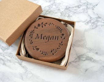 Personalised Walnut Compact Mirror| Mother's Day Gift |Wooden pocket Mirror | Maid of honour gift | Wedding Favours