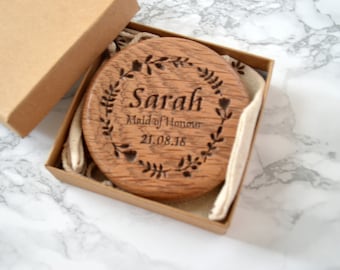 Personalised Oak Compact Mirror| Wooden pocket Mirror | Mother's Day gift | Christmas gift | Wedding Favours