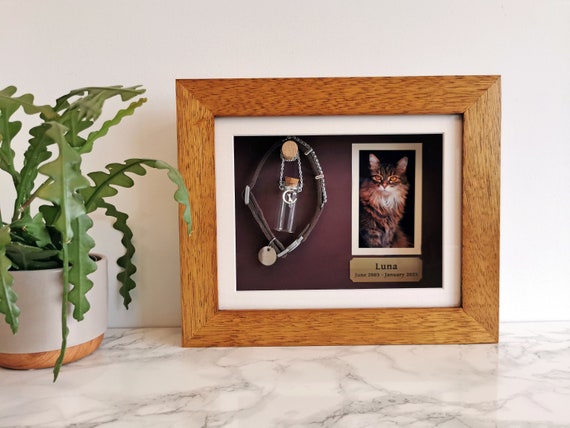 Personalised Cat Collar Shadow Box | Handmade Wood Memorial Frame | Cat Loss Gift